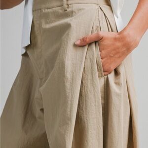 Pleated A-Line Midi Skirt in Beige
